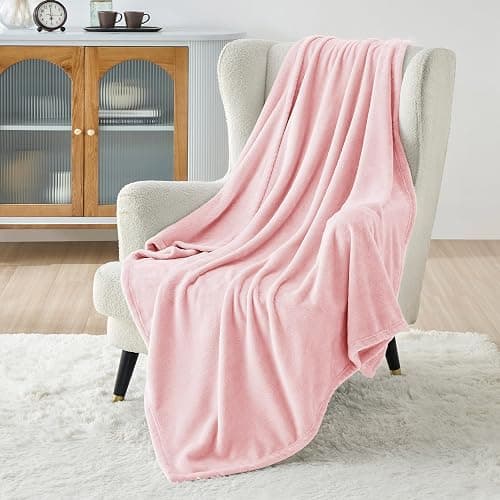 Bedsure GentleSoft Pink Fleece Throw Blanket for Couch - 300GSM Cozy Soft Blankets for Women, Cute Small Fleece Throws for Girls, Pink Home Decor Gifts, 50x60 Inches thumbnail 2
