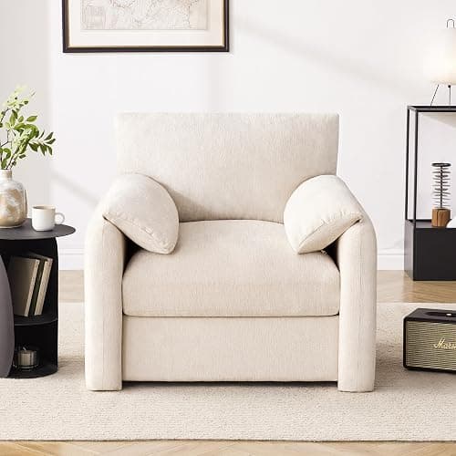 Howjoe Chenille Oversized Armchair, 38.6" Wide Accent Chairs for Living Room & Bedroom Modern Lounge Chair, Upholstered Mid-Century Reading Chair, Comfy Living Room Chair, Single Sofa Chair, Beige thumbnail 3