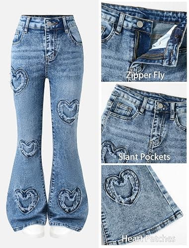 Peakpride Girls Jeans Flare High Elastic Waist Denim Pants Bell Bottom Stretch Cute Y2K Streetwear with Pockets 7-14Y thumbnail 6