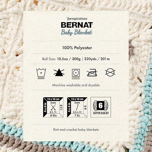 Bernat BABY BLANKET BB White Yarn - 1 Pack of 10.5oz/300g - Polyester - #6 Super Bulky - 220 Yards - Knitting/Crochet thumbnail 5