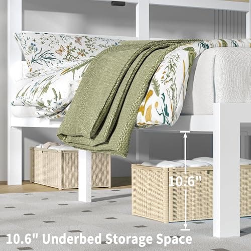 ChicZhiNest Full White Bed Frames with Charging Station and LED Lights, Full Platform Bed with Heavy Duty Metal Slats, Storage Headboard, Under Bed Storage, No Box Spring Needed, Noise Free thumbnail 5