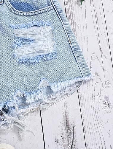 oyyniis Jean Shorts for Teen Girls Ripped Raw Hem High Waist Straight Leg Cute Summer Y2K Denim Shorts 13Y-16Y thumbnail 5