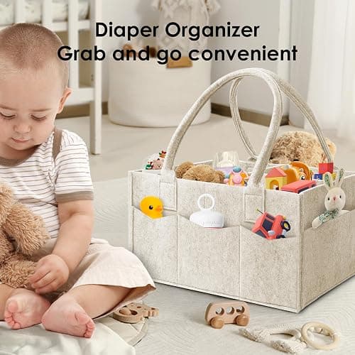 HIPHOP PANDA 2-Pack Diaper Caddy Organizer - Nursery Storage Bin & Car Organizer for Diapers, Wipes, and Baby Essentials - Dual-Color Solid Set (Grey/Oatmeal), Large Size thumbnail 5
