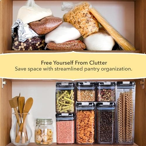 Simply Gourmet Airtight Food Storage Containers with Lids – 6 Piece Slim Kitchen Pantry Organization Set, 5 Cup Capacity, BPA-Free Clear Plastic, Stackable Containers for Flour, Sugar, Rice, Snacks thumbnail 3