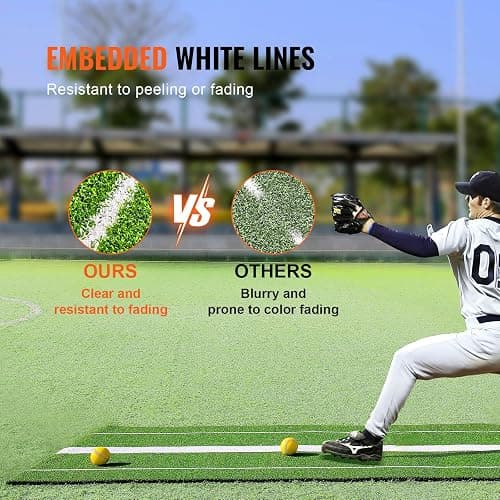 VEVOR 10x3ft Softball/Baseball Pitching Mat with Rubber Mound - Anti-Fade Turf & Anti-Slip Foam Backing, Portable Fastpitch Training Aid for Indoor/Outdoor Practice (Red/Green) thumbnail 5