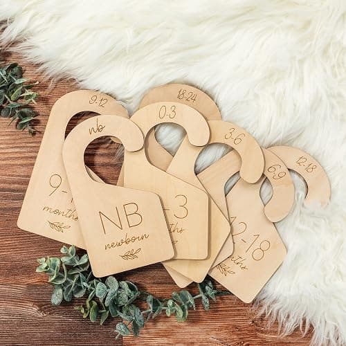Beautiful Wooden Baby Closet Dividers Set of 7 - Double-Sided Organizer for Newborn to 24 Months Size Clothes - Adorable Nursery Decor Hanger Dividers Easily Organize Your Little Girls or Boys Room - Image 1