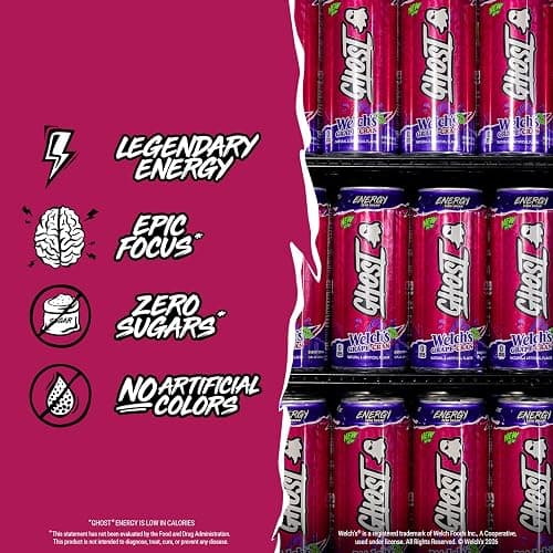 GHOST Energy Drink - 12-Pack, Welch's Grape-Cran, 16oz Cans - Energy & Focus & No Artificial Colors - 200mg of Natural Caffeine, L-Carnitine & Taurine - Gluten-Free & Vegan thumbnail 4