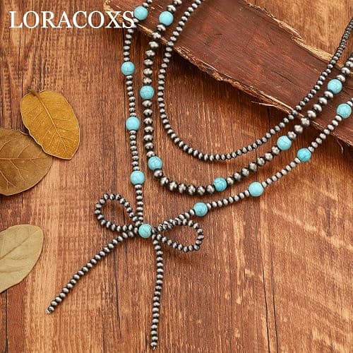 LORACOXS 3PCS Navajo Pearl Necklace for Women Western Necklaces for Women Stackable Cowgirl Navajo Pearl Bow Necklace thumbnail 4
