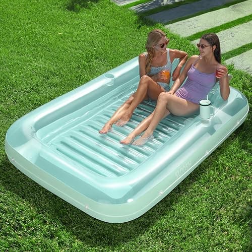 Sloosh Inflatable Tanning Pool Lounge Float, Sun Tan Tub Adult Pool Floats Raft for Pool Sunbathing Suntan Blow up Pool Lounger Tanning Bed Floatie for Adults - Image 1