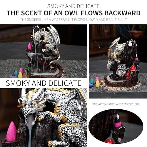 Zvaiuk Dragon Backflow 2 Sided Mountain Waterfall Incense Burner,Fountain Smoke Incense Holder with Backflow Incense Cones, Tweezers, Mat，Resin Aromatherapy Meditationvaiuk (Silver) thumbnail 4