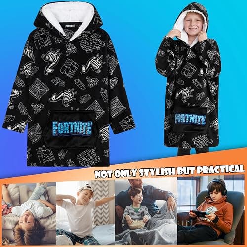 Fortnite Blanket Hoodie Gifts for Boys Teens, Oversized Fleece Pullover with Sherpa-Lined Hood, Wearable Blanket for Gamers thumbnail 2