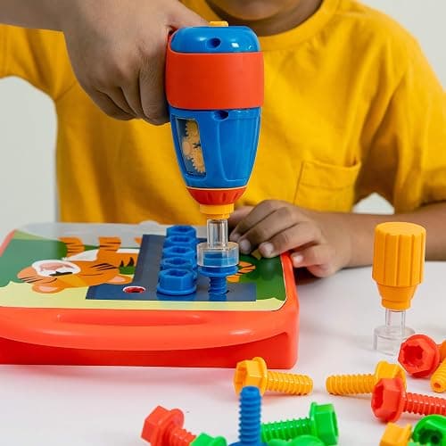 Educational Insights Design & Drill ABCs & 123s - Construction Toys & Toddler Tools, Kids Tool Set with Real Electric Drill Toy, Preschool Learning Activities, Building Kits and Gifts for Ages 3+ thumbnail 3