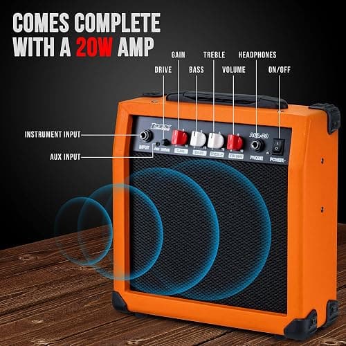 LyxPro Full Size Electric Guitar with 20w Amp, Package Includes All Accessories, Digital Tuner, Strings, Picks, Tremolo Bar, Shoulder Strap, and Case Bag Complete Beginner Starter kit Pack,Sunburst thumbnail 5