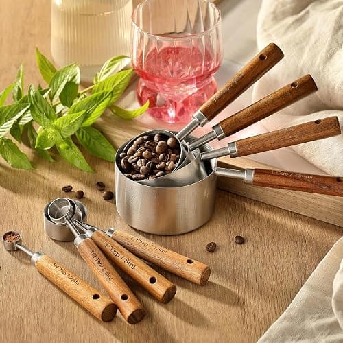 8PCS Measuring Cups, DAJLFA Stainless Steel Measuring Cups and Spoons Set with Ergonomic Wooden Handle for Cooking & Baking thumbnail 2