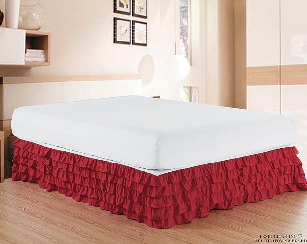 Elegant Comfort Luxurious Premium Quality 1500 Premier Wrinkle and Fade Resistant Hotel Quality Microfiber Multi-Ruffle Bed Skirt - 15inch Drop, Twin, Burgundy thumbnail 2