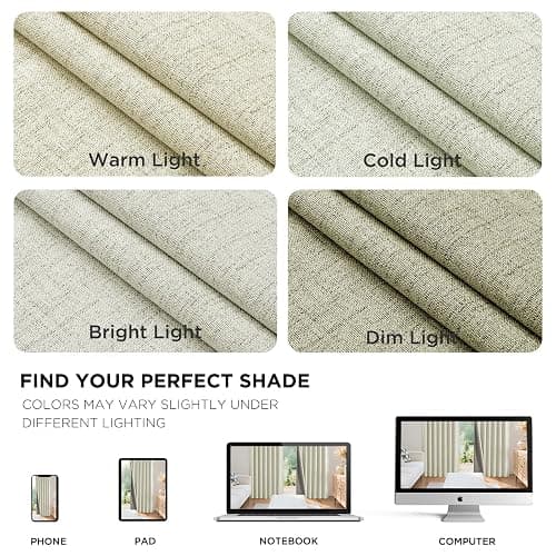 Joydeco Blackout Curtains for Bedroom - 84 Inch Long 100% Light Blocking 2 Panels Light Beige Drapes, Thermal Insulated Room Darkening Curtains, Linen Textured for Living Room, Rod Pocket & Back Tabs thumbnail 9
