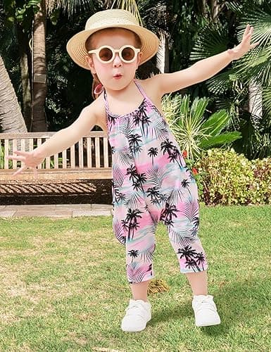 Lindanina Backless Strap Slouch Jumpsuit for Toddler Girls Cute Harem Halter Romper Pants with Pockets thumbnail 6