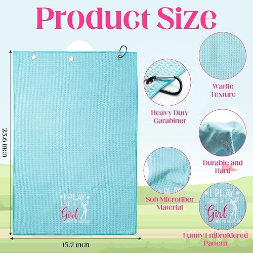 VERSRH Microfiber Golf Towels Clip – 3-Pack Embroidered Pattern Towels for Golf Bags, Pink Rose Blue Golf Accessories for Women, Mother's Day Birthday Retirement Gifts for Golfer thumbnail 3