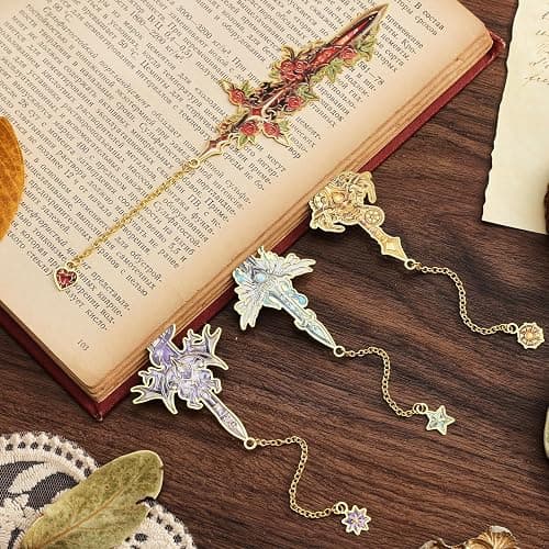 4Pcs Fantasy Sword Bookmarks for Books Journals Planners, Cool Forth Wing Metal Book Marker for Reading Women Men, Unique Book Marks Gifts for Book Lovers, Reading Accessories for Students Adults Kids thumbnail 5