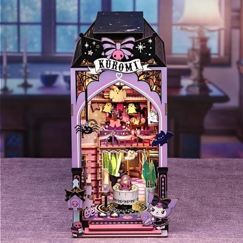 Hands Craft Kuromi Spooky House DIY Book Nook Kit – Official Sanrio Miniature Shelf Insert with Touch LED – 283-Piece 3D Puzzle for Adults & Teens – Playful & Enchanting Halloween Décor thumbnail 2