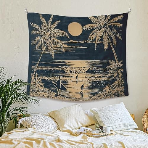 XLDLIOO Beach Wall Tapestry, Tropical Coastal Beach Ocean Wall Tapestry Hanging for Bedroom, Vintage Coastal Palm Tree Sunset Landscape Tapestries Decor Art for Home Living Room 50x60in thumbnail 3