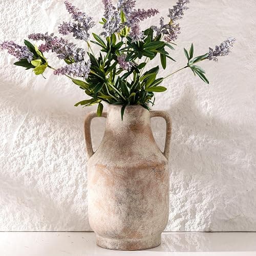 Mitt&Ditt Ceramic Flower Vase with Handles, 11 inch Tall Vase for Centerpieces, Large Decorative Terracotta Vases, Farmhouse Rustic Vases for Home Decor, Living Room, Table, Neutral thumbnail 4