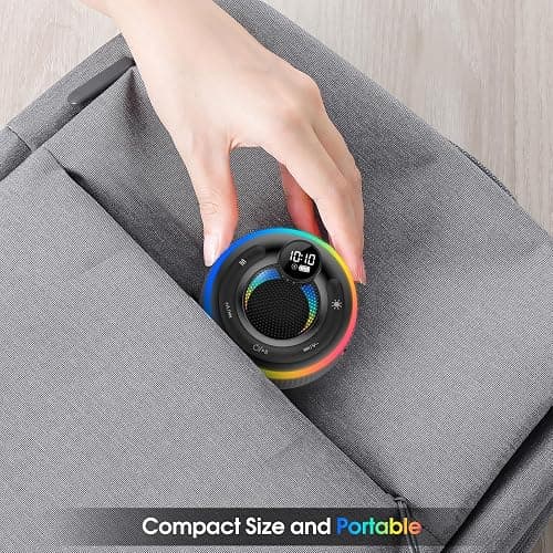 Bluetooth Speaker, Shower Speaker Stereo Sound, IPX7 Waterproof Speakers, Digital Display Portable Speaker with Suction Cup, LED Light, Small Wireless Speakers for Outdoor Party Beach Bathroom, Black thumbnail 7