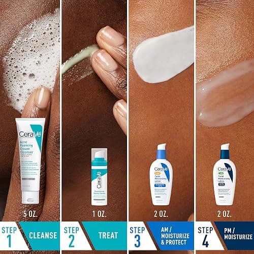 CeraVe Acne Skin Care Set, 5oz Acne Foaming Cream Cleanser + 1oz Resurfacing Retinol Serum + 2oz AM Facial Moisturizing Lotion with SPF 30 + 2oz PM Facial Moisturizing Lotion thumbnail 2