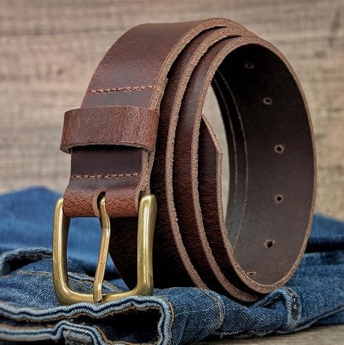 Ashford Ridge Made in England 34mm Full Hide Leather Belt with Brass Colour Buckle thumbnail 4