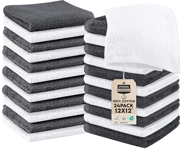Utopia Towels 24 Pack Cotton Washcloths Set, 100% Ring Spun Cotton, Premium Quality Flannel Face Cloths, Highly Absorbent and Soft Feel Fingertip Towels, Grey, White - Image 1