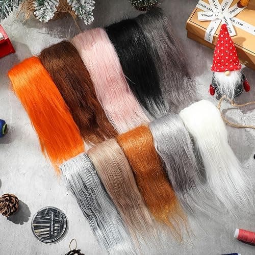 XunYee 10 Pcs Faux Fur Fabric for Crafts Fuzzy Fabric Trim Fluffy Pre Cut Ribbons for Halloween Costumes Therian Mask Christmas Gnomes Beards Sewing Decoration(Light Colors,2"x40") thumbnail 2