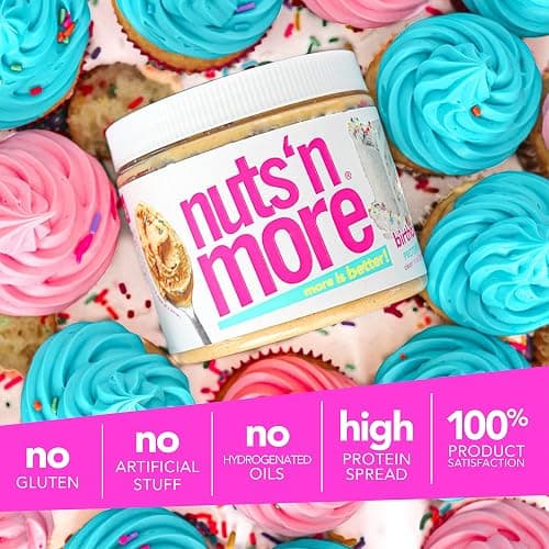 Nuts ‘N More Birthday Cake Peanut Butter Spread - High Protein, Low Carb, Low Sugar, Gluten Free, Non-GMO, All-Natural Nut Butter Snack (15oz Jar) thumbnail 5