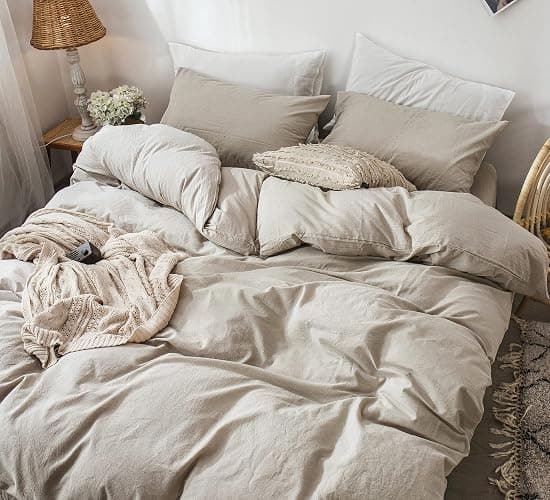MooMee Duvet Cover Set 100% Washed Cotton Linen Like King | Relaxed Linen-like Texture. Soft, Breathable & Long-lasting Comfort. Lightweight. Hidden Zipper with 8 Interior Corner Ties thumbnail 3