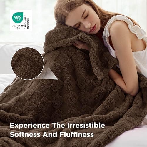 Bedsure GentleSoft Fall Throw Blanket for Couch Dark Brown - Checkered Fleece Blankets Gifts for Women Men Girls, Cute Soft Cozy Throw for Bedroom Home Decor Gifts, 50x60 Inches thumbnail 4