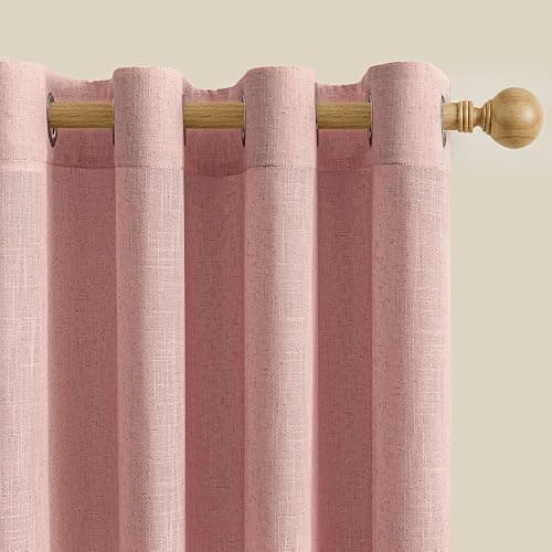 MEETSKY Pink Curtains for Girls Bedroom 96 Inches Long Light Filtering Semi Sheer Curtains for Living Room Grommet Nursery Window Drapes Privacy Soft Boho Farmhouse Style, 52" x 96", 2 Panels thumbnail 2