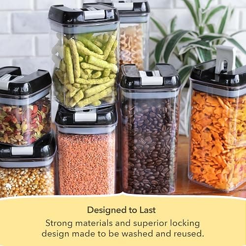 Simply Gourmet Airtight Food Storage Containers with Lids – 6 Piece Slim Kitchen Pantry Organization Set, 5 Cup Capacity, BPA-Free Clear Plastic, Stackable Containers for Flour, Sugar, Rice, Snacks thumbnail 8