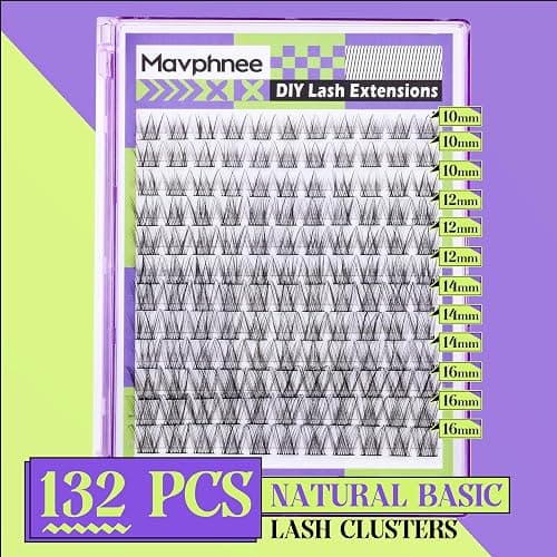 Mavphnee Natural Lash Clusters Wispy Eyelash Extensions C Curl Lash Extension10-16MM Eyelash Clusters 132 Pcs Lash Individuals DIY at Home thumbnail 2