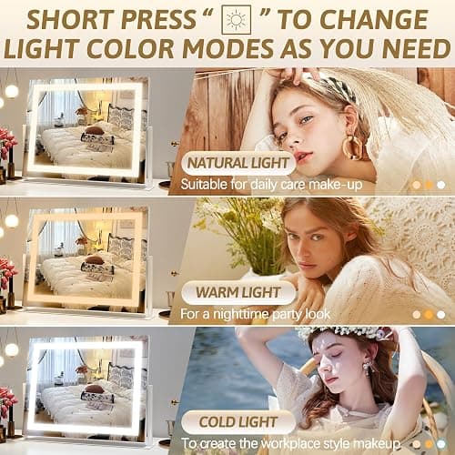 Vanity Mirror with Lights 22"x18", Lighted Makeup Mirror with 10X Magnification, Smart Touch 3 Colors Dimmable, 360° Rotation, Women Gift, Dresser Mount, Bathroom (White) thumbnail 3