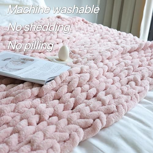 Maetoow 30X40 Inch Chenille Chunky Knit Blanket Throw, Handmade Warm & Cozy Blanket Couch, Bed, Home Decor, Soft Breathable Fleece Banket, Christmas Thick and Giant Yarn Throws, Light Pink - Light Pink - 30''x40'' thumbnail 4