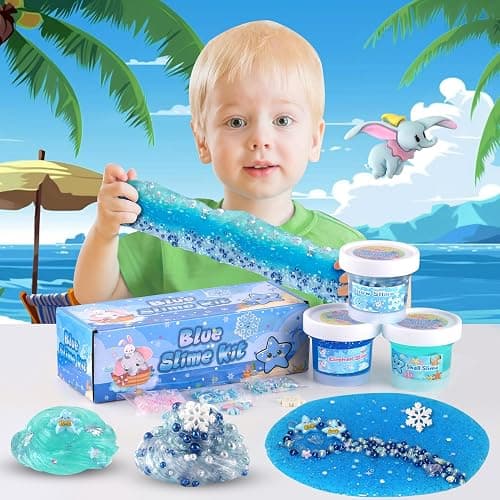 3 x 100mL Blue Slime Kit for Girls & Boys: Includes Clear, Water & Pearl Bead Crunchy Slime, Sensory Experience DIY Slimes Set, Slimes Party Favors for Kids Birthday Easter Halloween Teens Gift thumbnail 7
