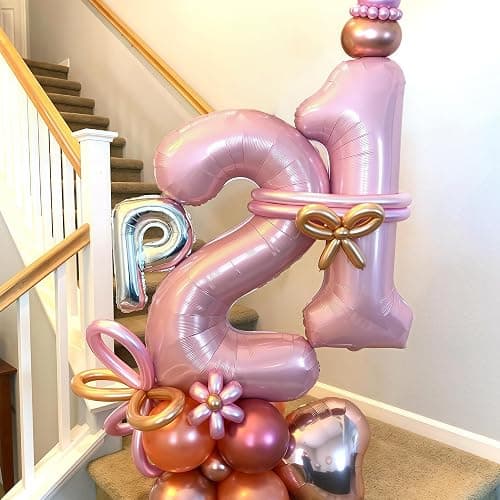 Light Pink 12th Birthday Balloon for Girls, 40'' Mylar Self Inflating Number 12 Balloon, Big Foil 1 & 2 Helium Pastel Pink Balloon for Women 21st Birthday Party Decoration Anniversary Decor Supplies thumbnail 6