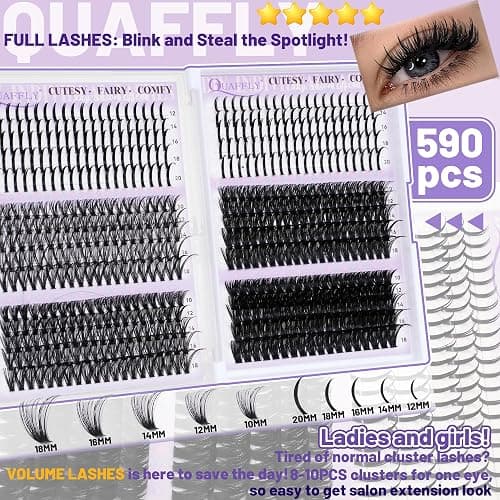 DIY Lash Extension Kit 1676Pcs D Curl Individual Spike Manga Lash Clusters Kit with Bottom Lashes, Lash Bond and Seal, Remover, Tweezers,Brush by QUAFFLY thumbnail 4