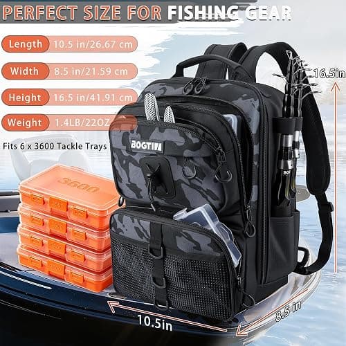 BOGTIM Fishing Backpack with Tackle Boxes & Lures Kit Lightweight 25L Tackle Bag with Fishing Gear and Rod Holder, Fish Gifts for Men Woman-Camo Backpack thumbnail 2