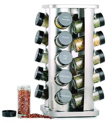 Orii 20 Jar Spice Rack with Spices Included - Revolving Tower Organizer for Kitchen Spices and Seasonings, (Stainless Steel) - Image 1