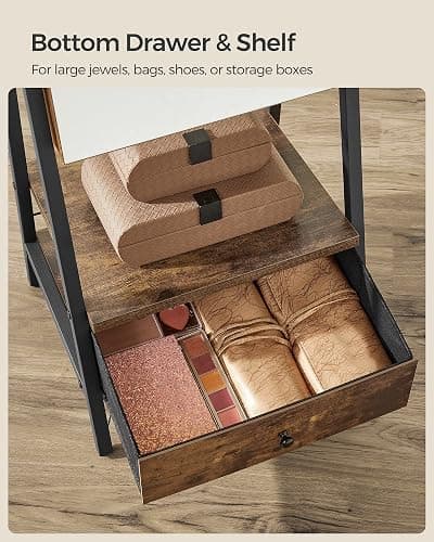 SONGMICS LED Cabinet Standing, Lockable Jewelry Armoire with Full-Length Mirror, Space-Saving Jewelry Organizer with Mirror, Bottom Drawer, Gift Idea, Christmas Gifts, Rustic Brown UJJC025X01 thumbnail 7