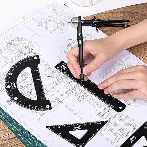 Mr. Pen- Professional Geometry Set, 15pcs, Black Geometry Kit for Artists and Students, Geometry Set, Metal Rulers and Compasses, Drawing Tools, Drafting Supplies, Drafting Set, Drafting Tools and Kit thumbnail 5