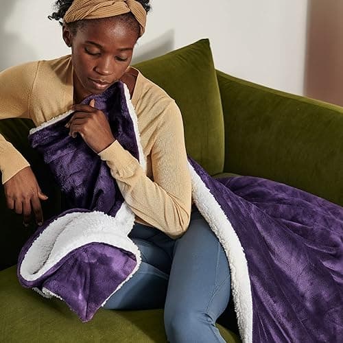 Bedsure GentleSoft Sherpa Fleece Blankets Queen Size for Bed - Thick and Warm Throw Gifts for Women and Girls, Soft Fuzzy Plush Queen Christmas Blanket for Winter, Purple, 90x90 Inches thumbnail 7