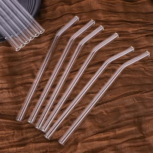 Antner 12 Pack Reusable Glass Straw, 8.5" x 10MM Bent Clear Glass Drinking Straws for Hot & Cold Drinks, 2 Cleaning Brushes Included thumbnail 8