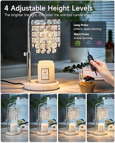 Candle Warmer Lamp with Timer Dimmer Adjustable Height Candle Warmer with Marble Base for Jar Candles, Crystal Candle Lamp with 3 Bulbs for New Home Decor, Women Mom Christmas Birthday Gifts, Silver thumbnail 3