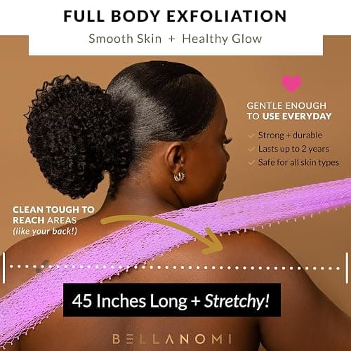 BELLANOMI African Exfoliating Net Sponge, Authentic, Ethically sourced from Nigeria, 45 inches Long, Back Scrubber for Daily use (Lilac) thumbnail 7